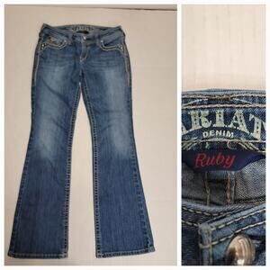 ARIAT Ruby Jeans Womens 28R Blue Bootcut USA Flap Pockets Western Denim